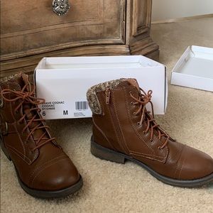 Madden Girl Leather Lace-Up Combat Boots